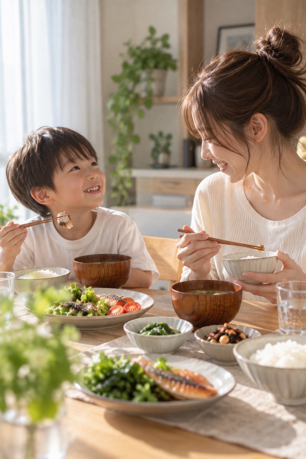 親子で食事を楽しむ様子
